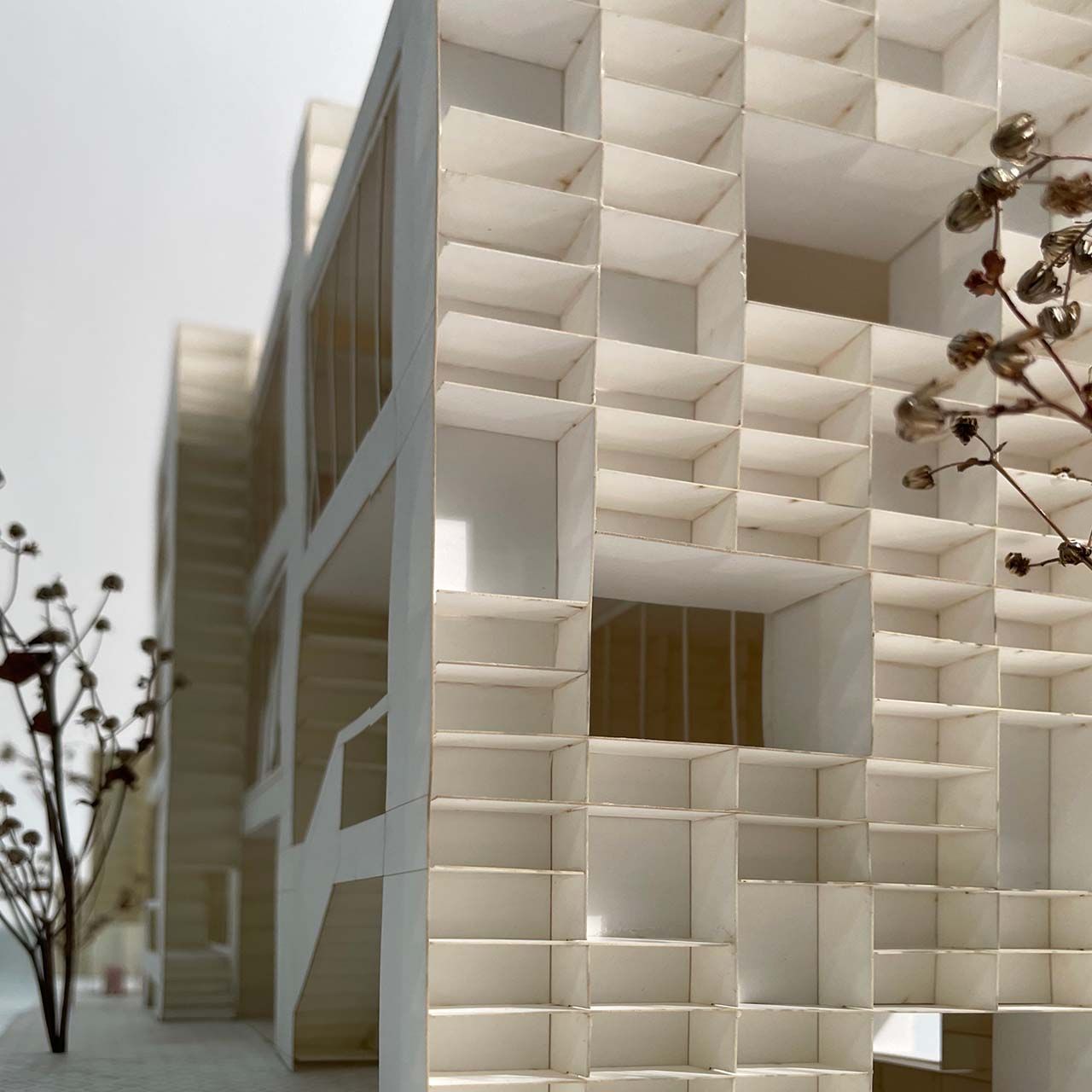 Model photo of the front facade of the building